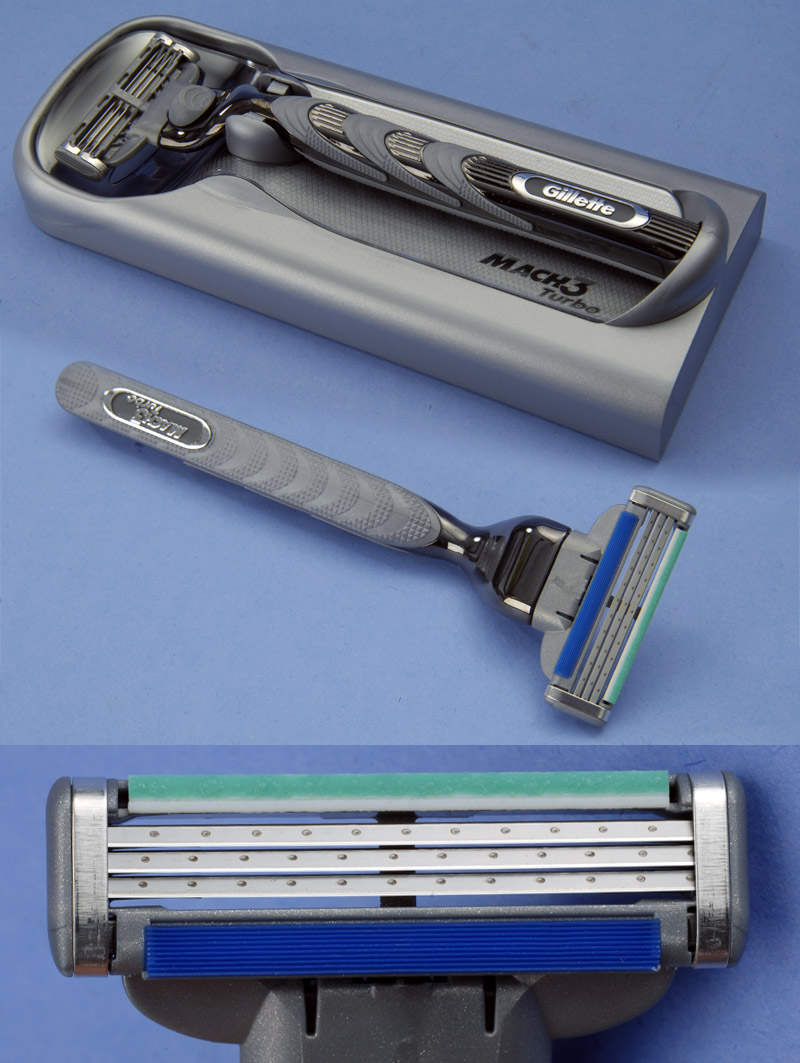 panský holicí strojek Gillette Mach3 Turbo v detailu 3D